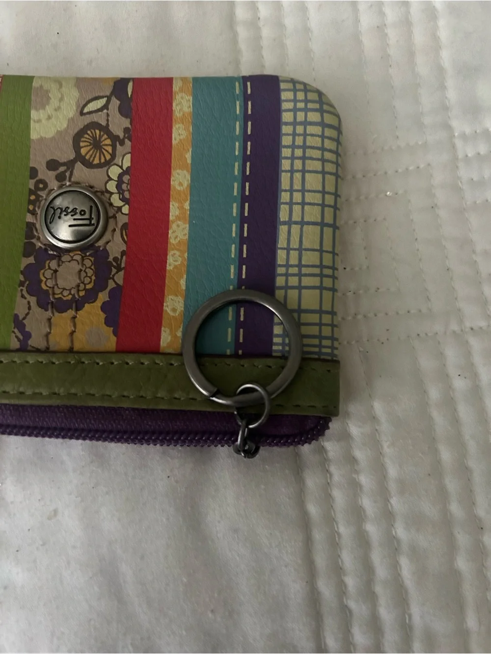 Fossil Striped Multicolor Key Coin Card Pouch with Purple Trim - Picture 4 of 7
